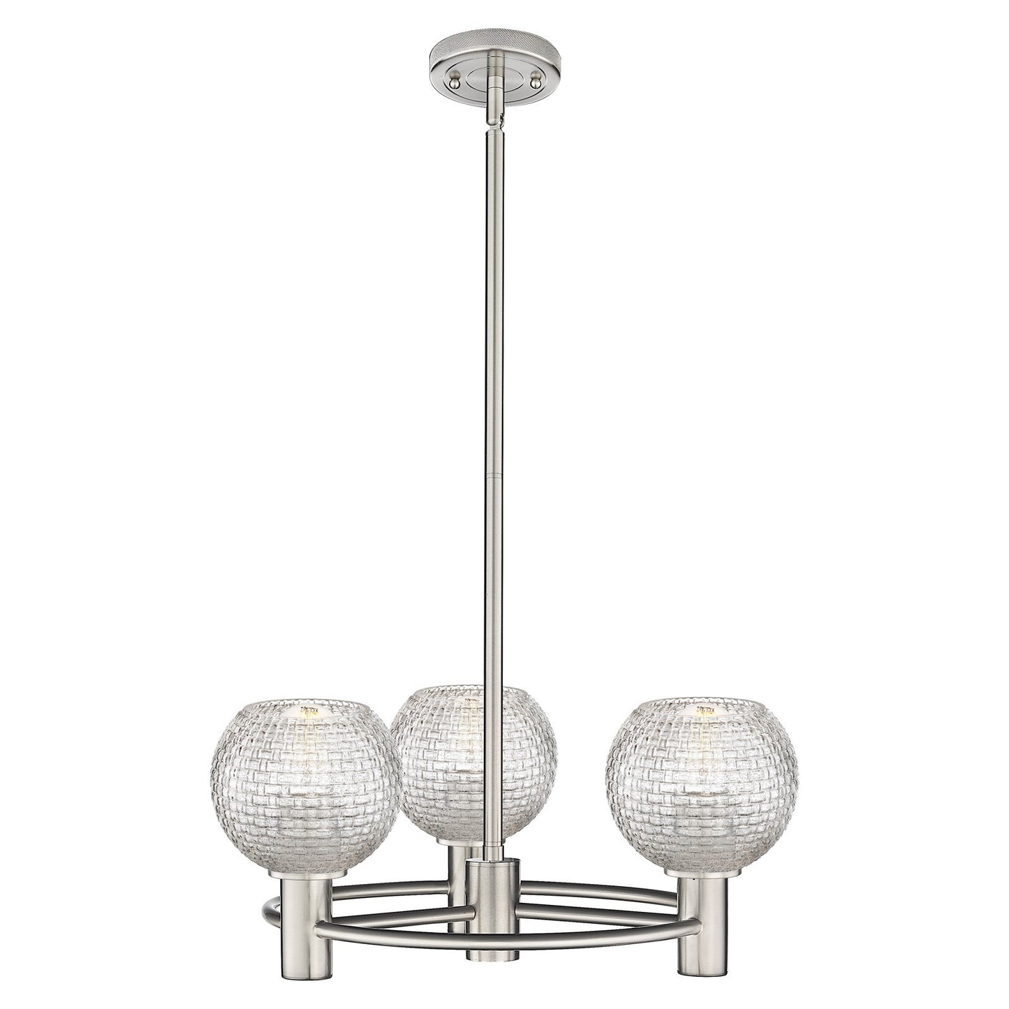 Innovations Athens Basket Weave 20in 3-Light Pendant | Industrial Satin Nickel and Clear Glass | Kitchen Island & Dining | Model 434-3CR-SN-G122C-6CL