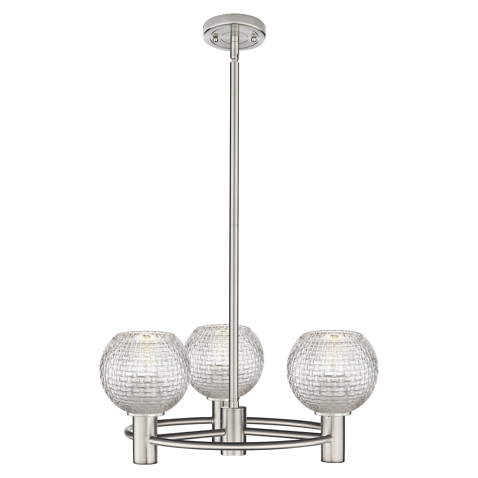 Innovations Athens Basket Weave 20in 3-Light Pendant | Industrial Satin Nickel and Clear Glass | Kitchen Island & Dining | Model 434-3CR-SN-G122C-6CL