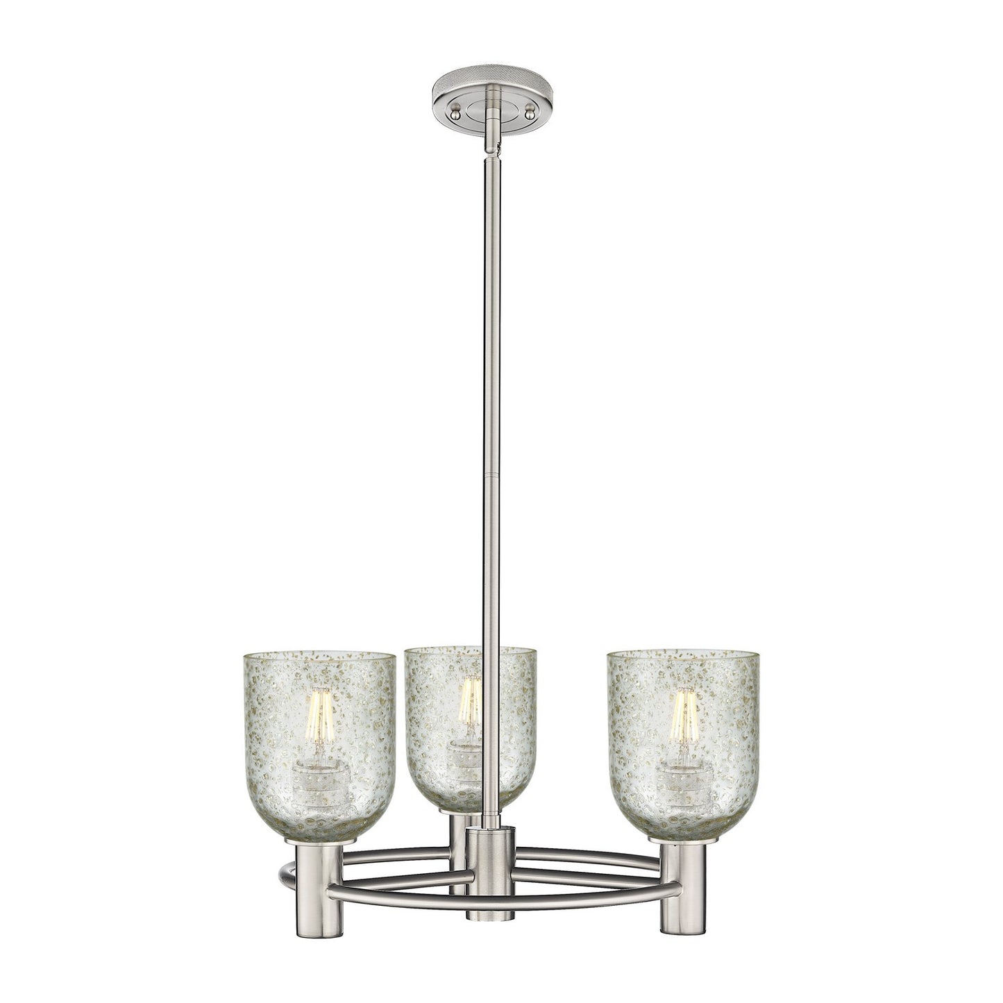 Innovations Caledonia 19in 3-Light Pendant | Industrial Satin Nickel and Mica Glass | Kitchen Island & Dining Room | Model 434-3CR-SN-G259