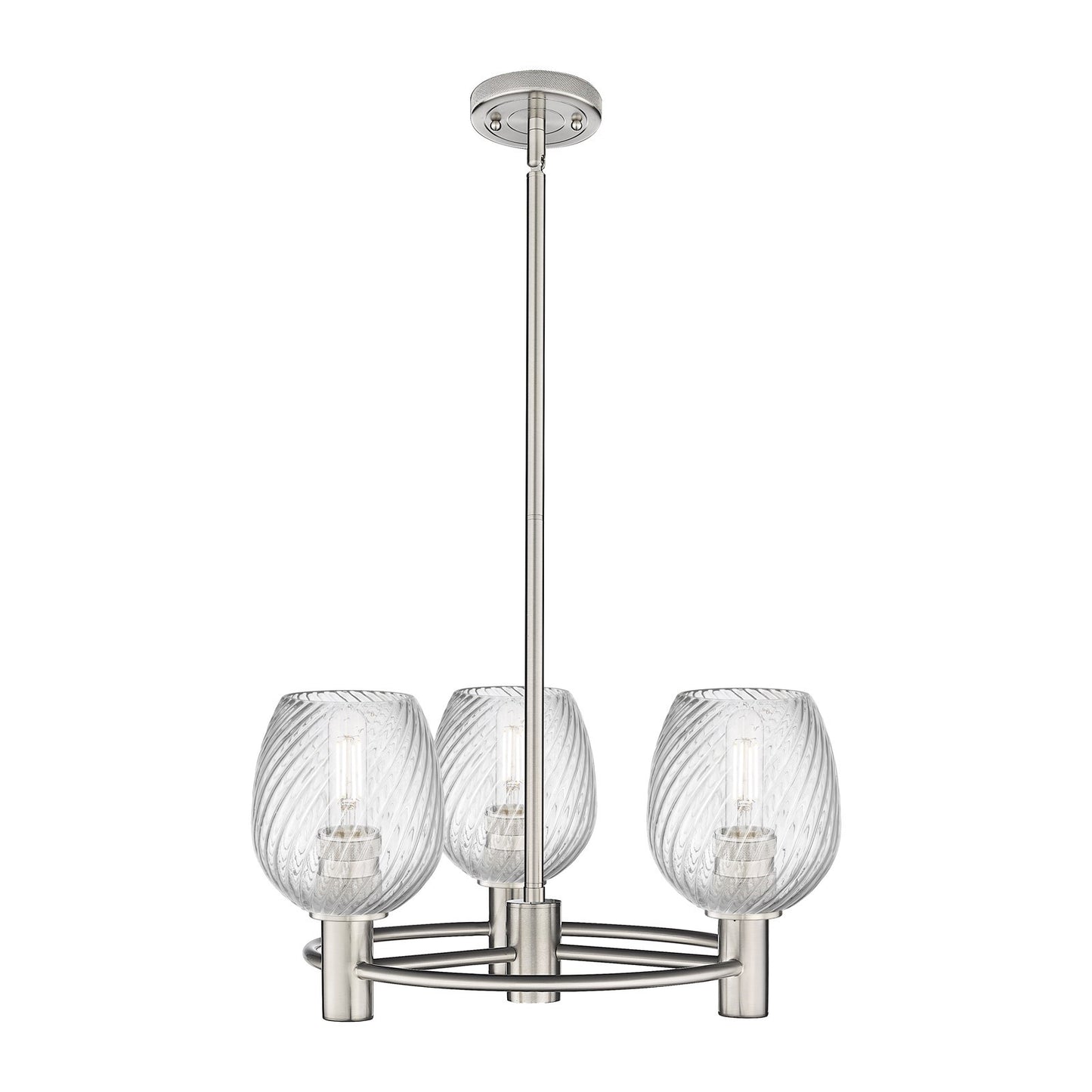 Innovations Salina 19.75in 3-Light Pendant | Industrial Satin Nickel and Clear Spiral Fluted Glass | Kitchen Island & Dining | Model 434-3CR-SN-G292