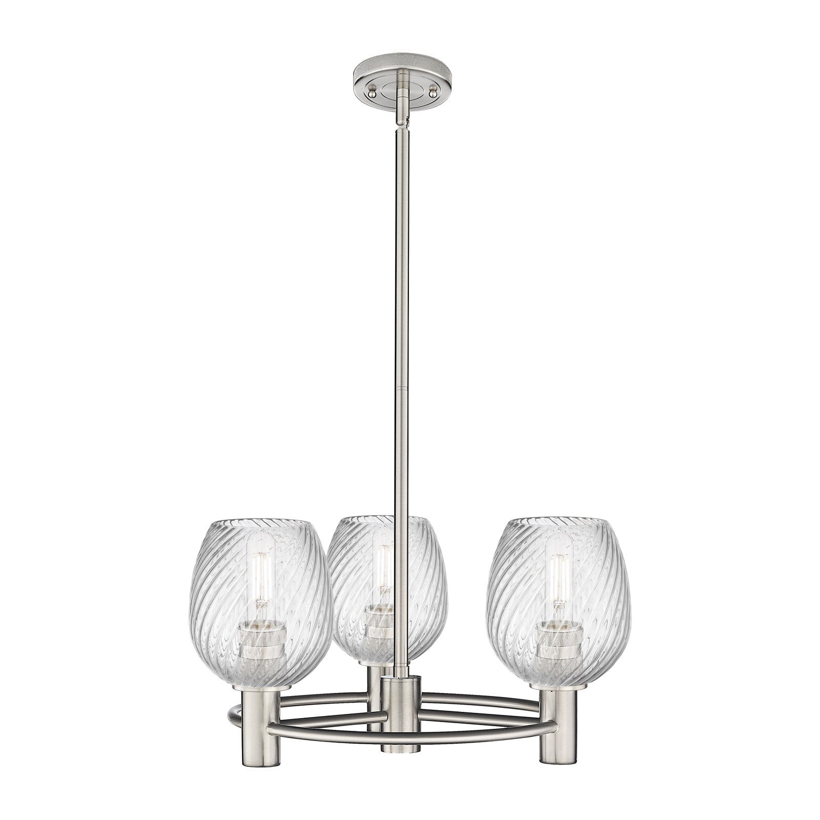 Innovations Salina 19.75in 3-Light Pendant | Industrial Satin Nickel and Clear Spiral Fluted Glass | Kitchen Island & Dining | Model 434-3CR-SN-G292