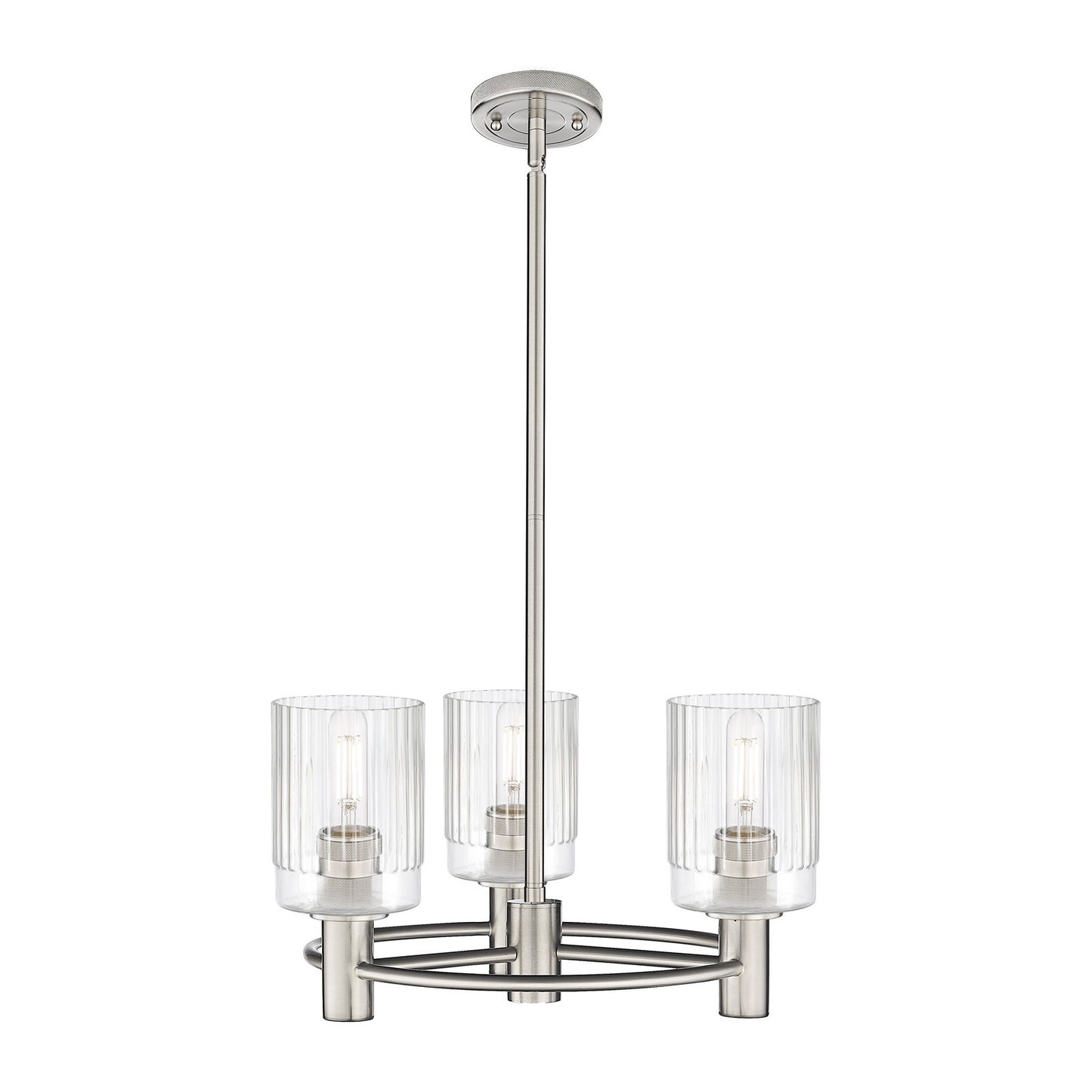 Innovations Hadley 18.5in 3-Light Pendant | Industrial Satin Nickel and Clear Ribbed Glass | Kitchen Island & Dining Room | Model 434-3CR-SN-G342