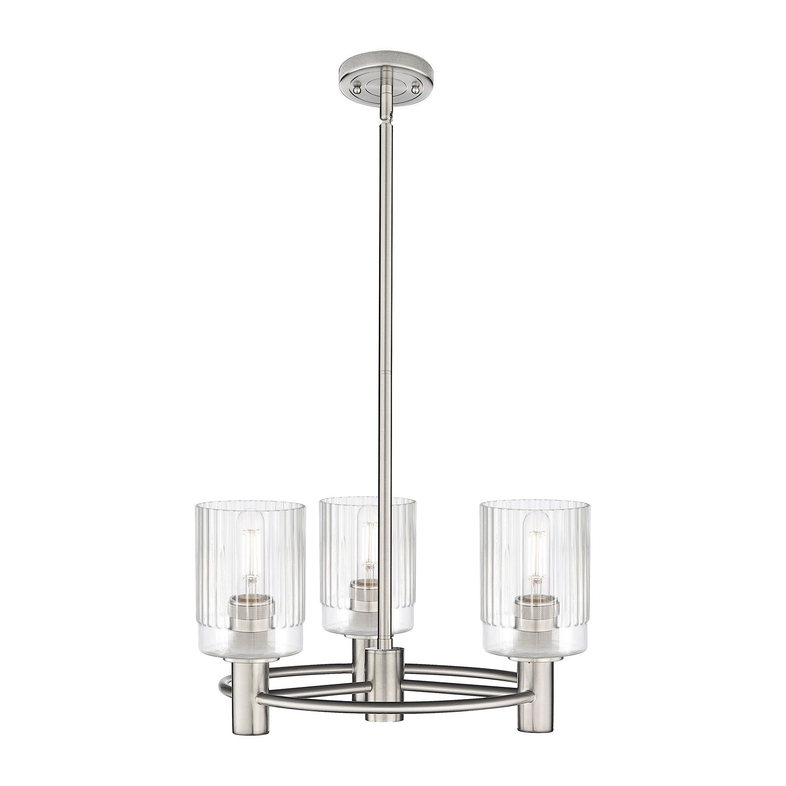 Innovations Hadley 18.5in 3-Light Pendant | Industrial Satin Nickel and Clear Ribbed Glass | Kitchen Island & Dining Room | Model 434-3CR-SN-G342