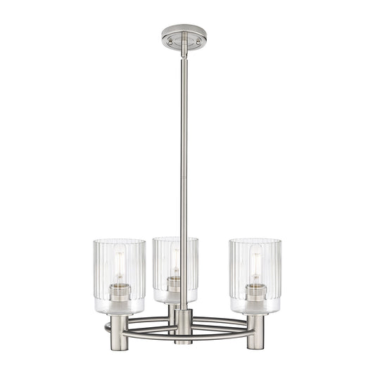 Innovations Hadley 18.5in 3-Light Pendant | Industrial Satin Nickel and Clear Ribbed Glass | Kitchen Island & Dining Room | Model 434-3CR-SN-G342