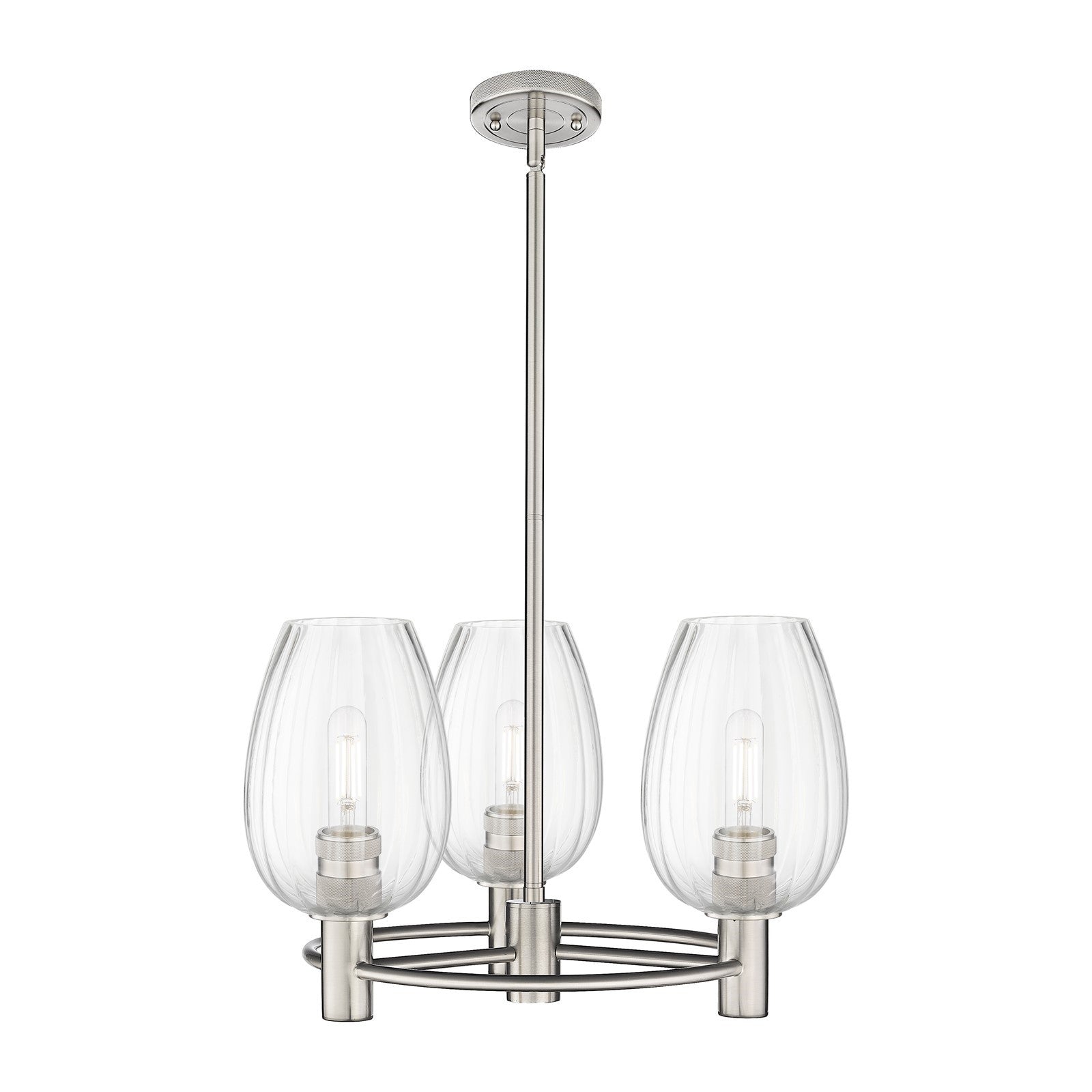 Innovations Preston Flute 20in 3-Light Pendant | Industrial Satin Nickel and Clear Glass | Kitchen Island & Dining Room | Model 434-3CR-SN-G457-6CL