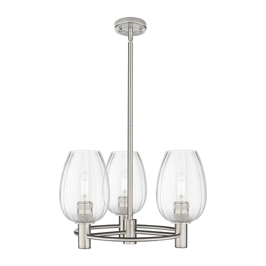 Innovations Preston Flute 20in 3-Light Pendant | Industrial Satin Nickel and Clear Glass | Kitchen Island & Dining Room | Model 434-3CR-SN-G457-6CL