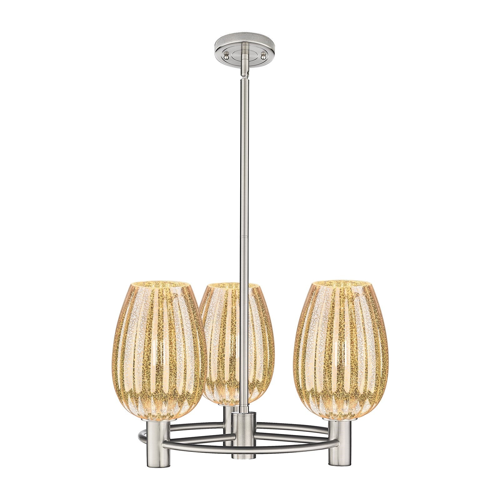 Innovations Preston Flute 20in 3-Light Pendant | Industrial Satin Nickel and Mercury Glass | Kitchen Island & Dining Room | Model 434-3CR-SN-G457-6ME