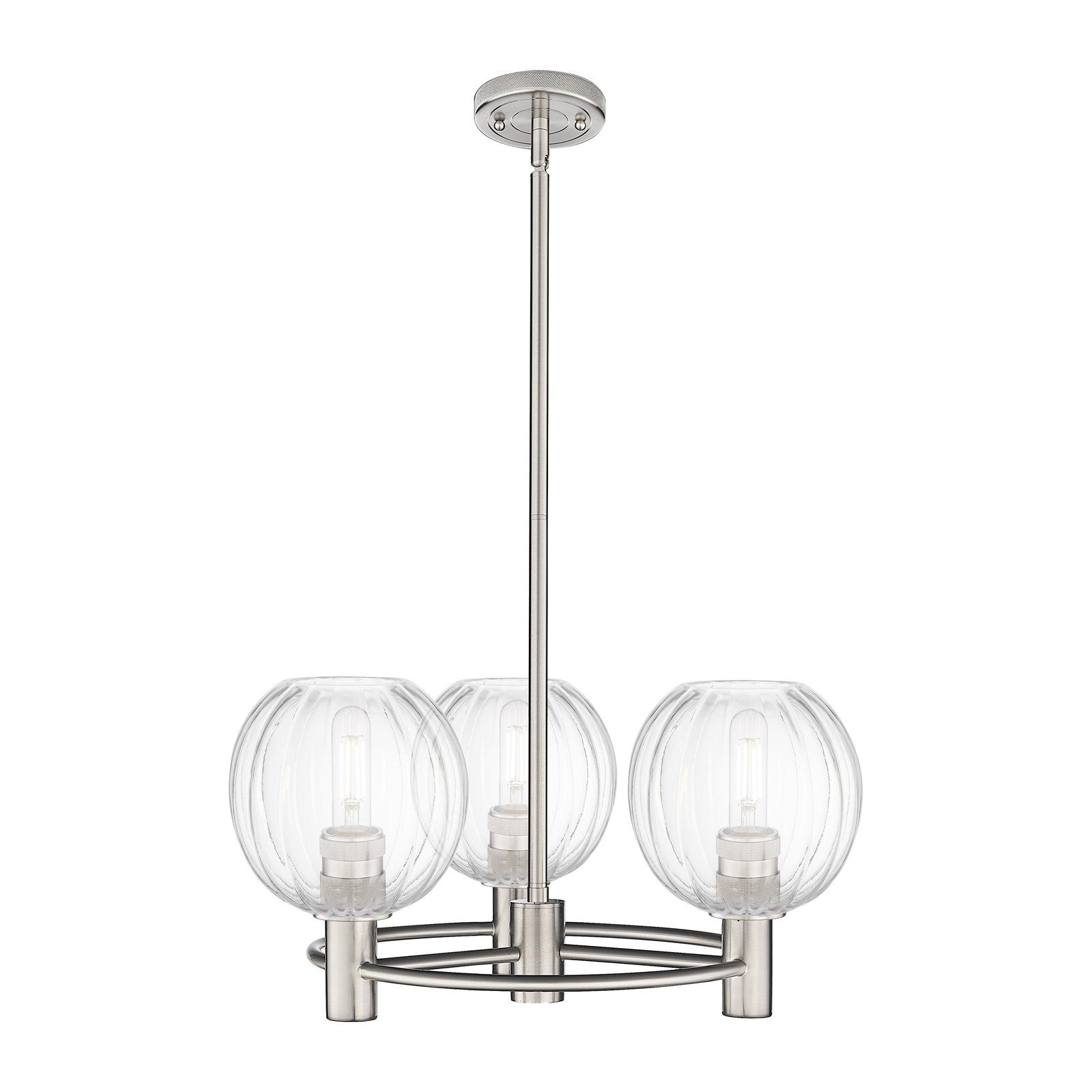 Innovations Preston Globe 21in 3-Light Pendant | Industrial Satin Nickel and Clear Glass | Kitchen Island & Dining Room | Model 434-3CR-SN-G458-7CL