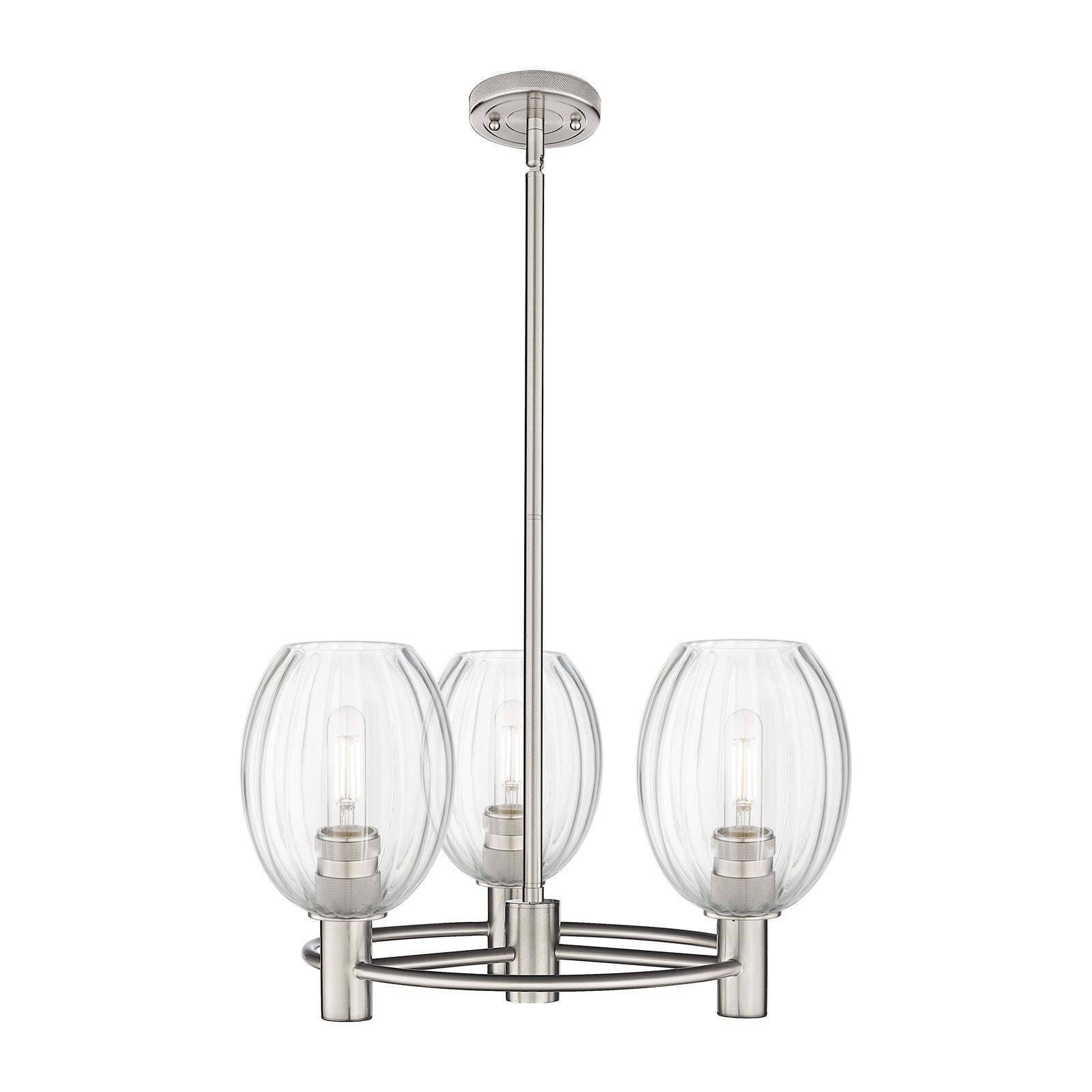 Innovations Preston Bulb 20in 3-Light Pendant | Industrial Satin Nickel and Clear Glass | Kitchen Island & Dining Room | Model 434-3CR-SN-G459-6CL