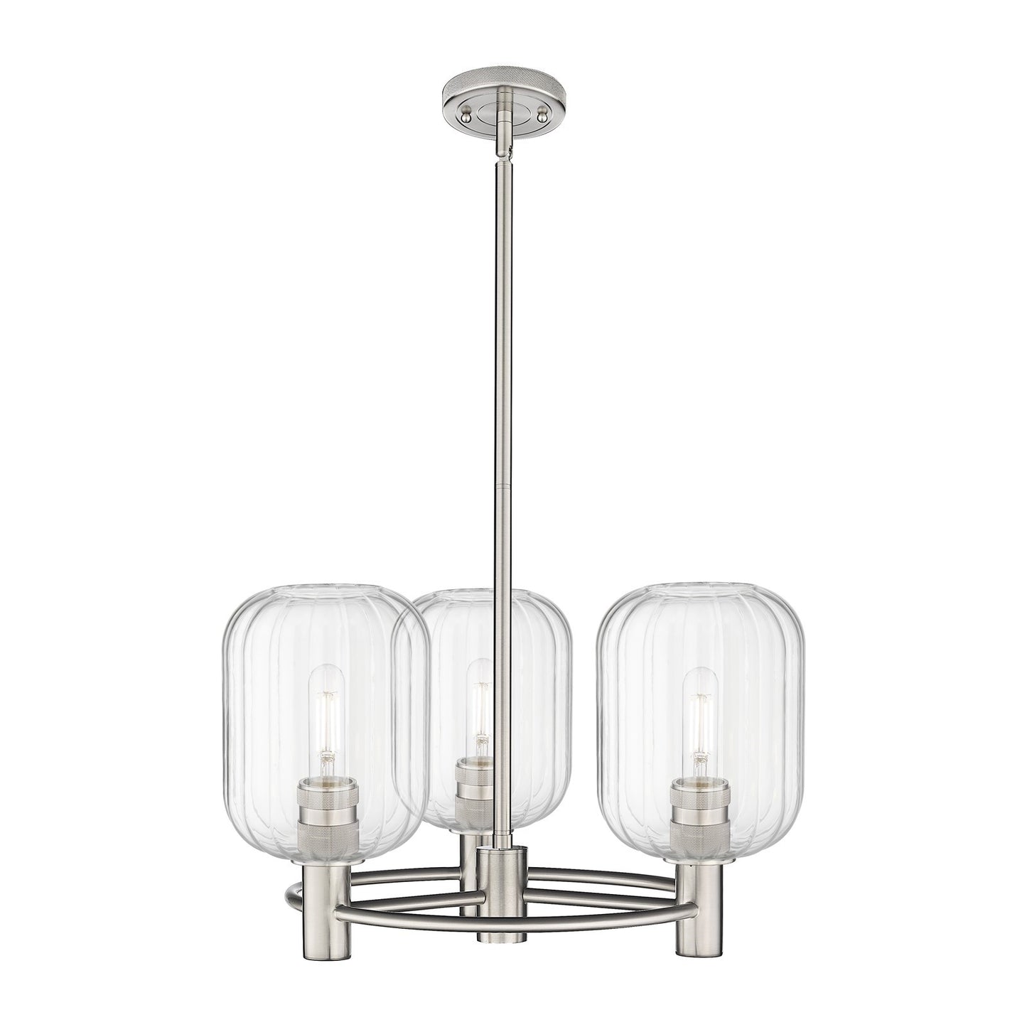 Innovations Preston Cylinder 21in 3-Light Pendant | Industrial Satin Nickel and Clear Glass | Kitchen Island & Dining | Model 434-3CR-SN-G460-7CL