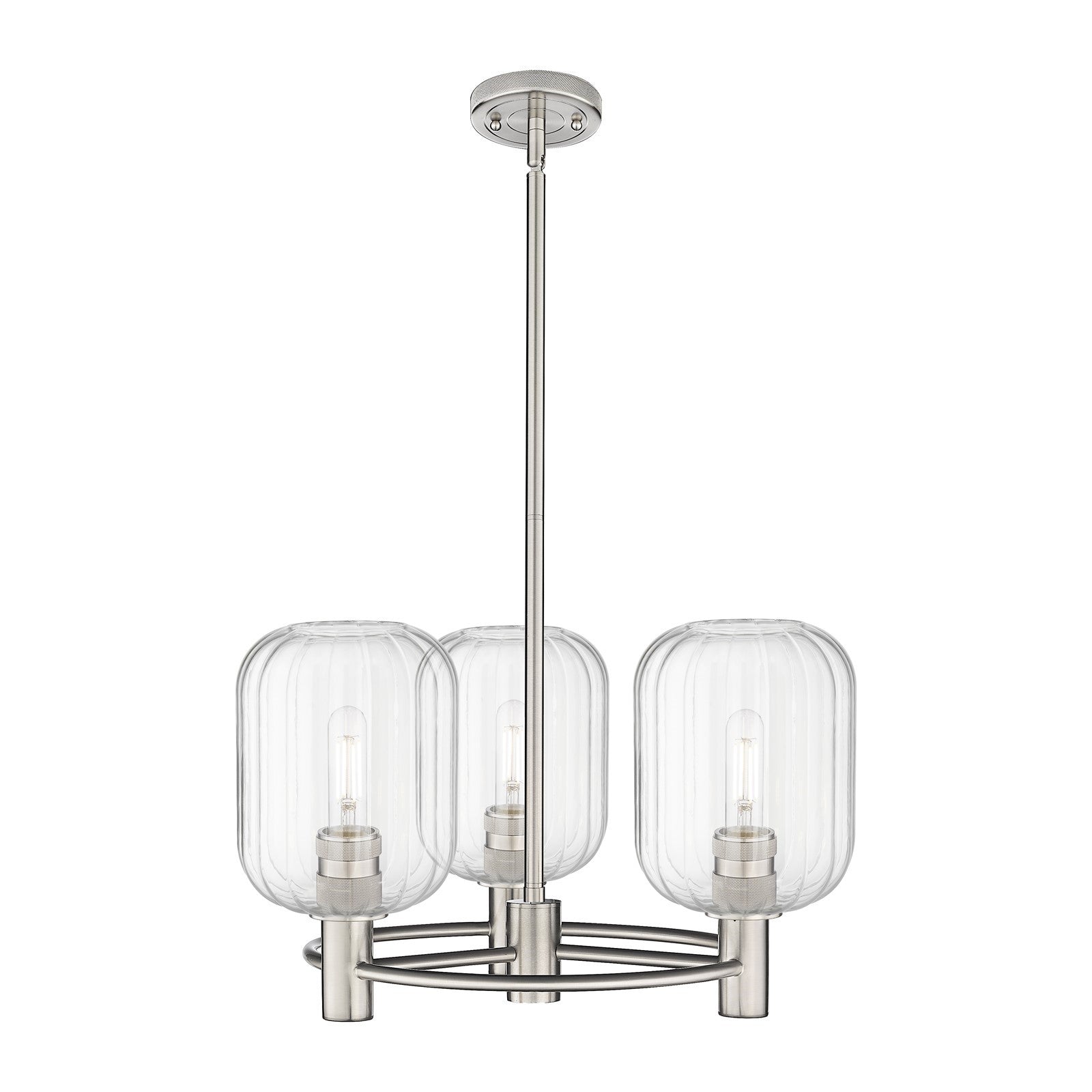 Innovations Preston Cylinder 21in 3-Light Pendant | Industrial Satin Nickel and Clear Glass | Kitchen Island & Dining | Model 434-3CR-SN-G460-7CL