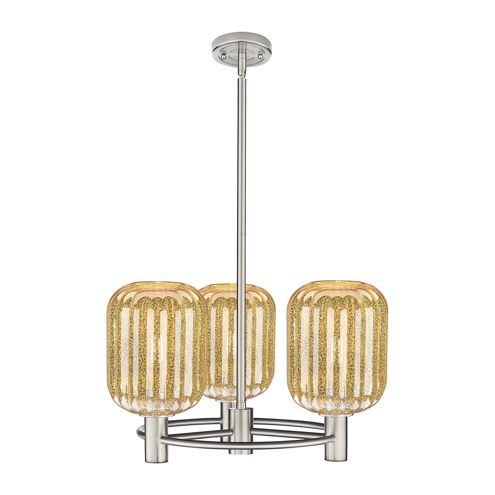 Innovations Preston Cylinder 21in 3-Light Pendant | Industrial Satin Nickel and Mercury Glass | Kitchen Island & Dining | Model 434-3CR-SN-G460-7ME