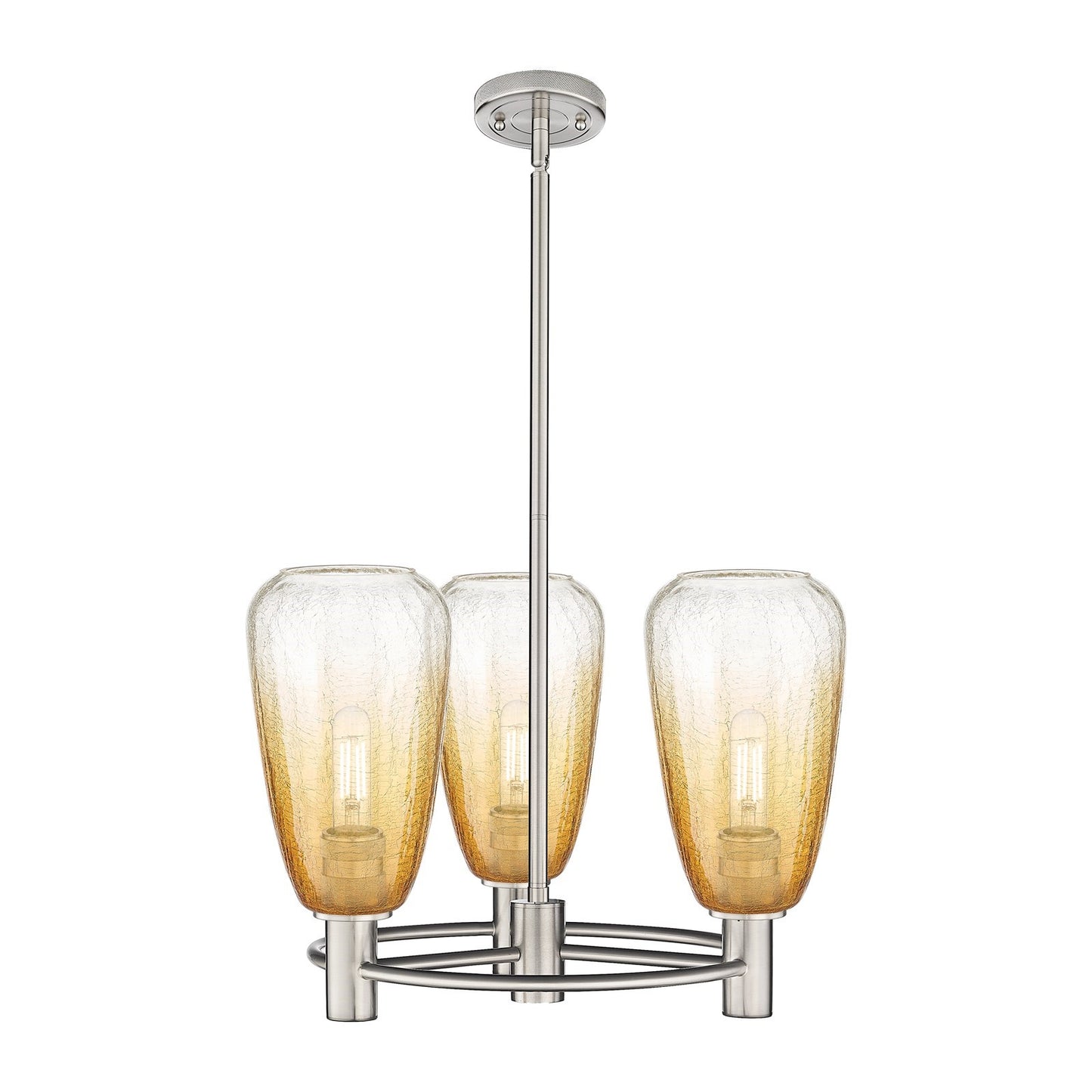 Innovations Brookhaven Almond 20in 3-Light Pendant | Industrial Satin Nickel and Amber Glass | Kitchen Island & Dining | Model 434-3CR-SN-G480-6AM