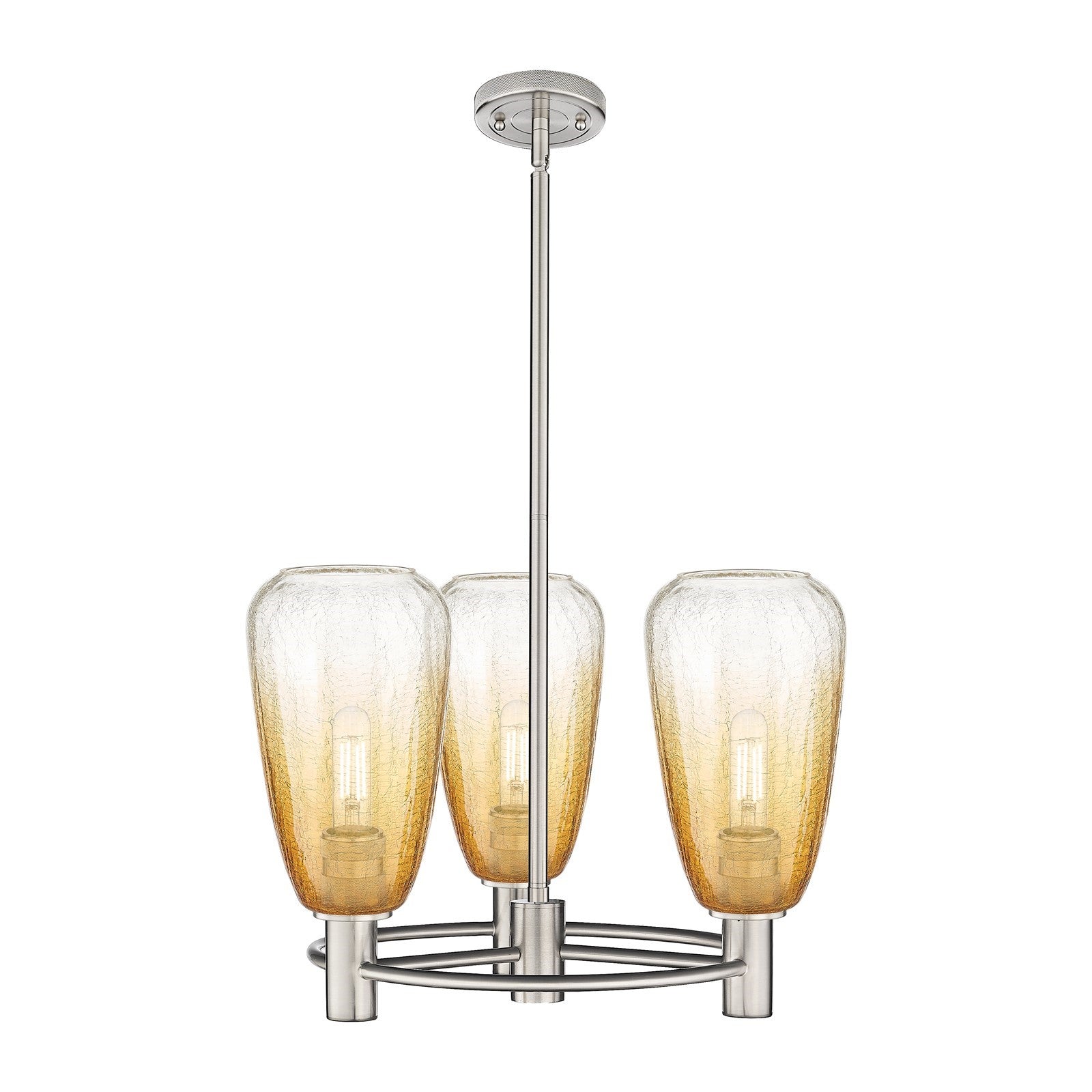 Innovations Brookhaven Almond 20in 3-Light Pendant | Industrial Satin Nickel and Amber Glass | Kitchen Island & Dining | Model 434-3CR-SN-G480-6AM