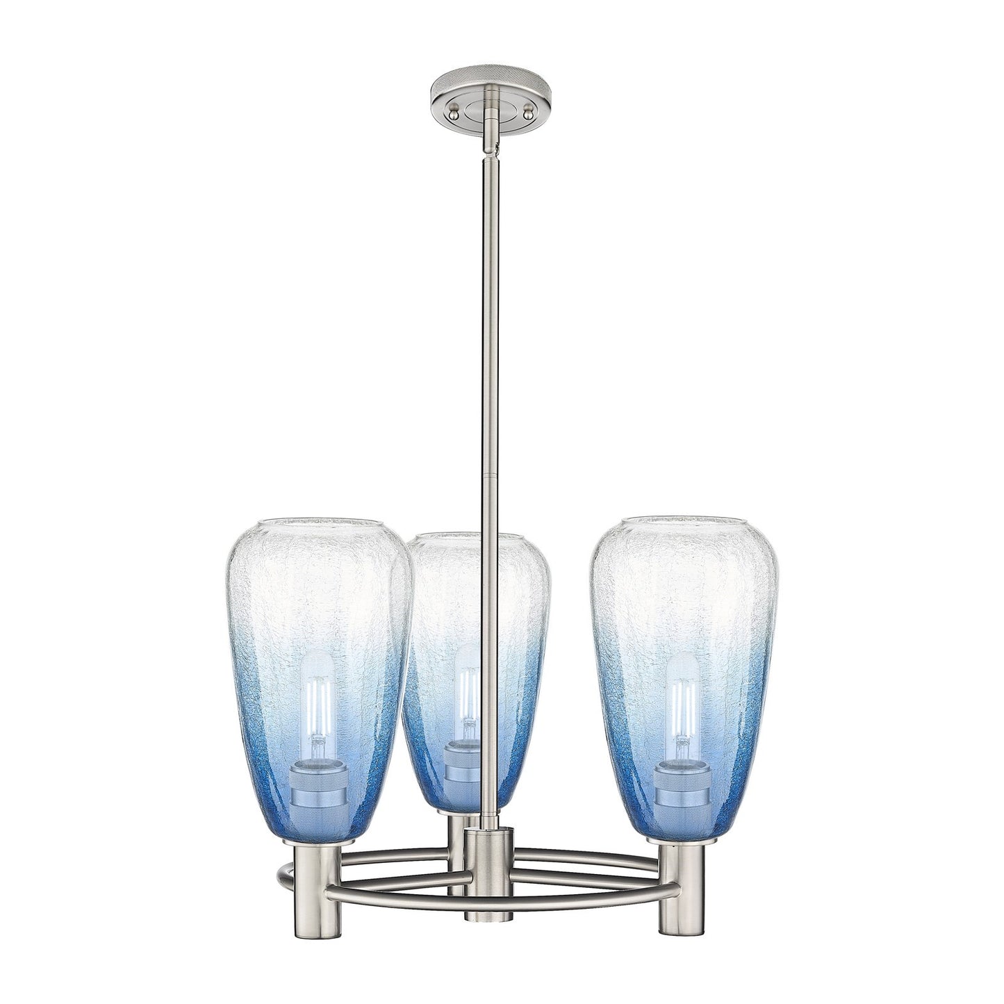 Innovations Brookhaven Almond 20in 3-Light Pendant | Industrial Satin Nickel and Sapphire Blue Glass | Kitchen Island | Model 434-3CR-SN-G480-6SB