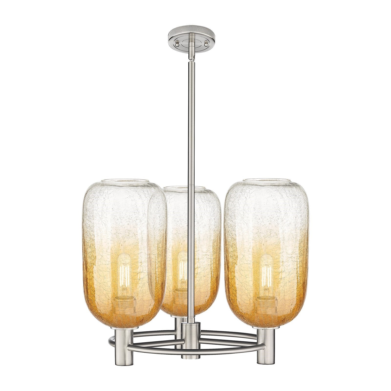Innovations Brookhaven Cloche 21in 3-Light Pendant | Industrial Satin Nickel and Amber Glass | Kitchen Island & Dining | Model 434-3CR-SN-G482-7AM