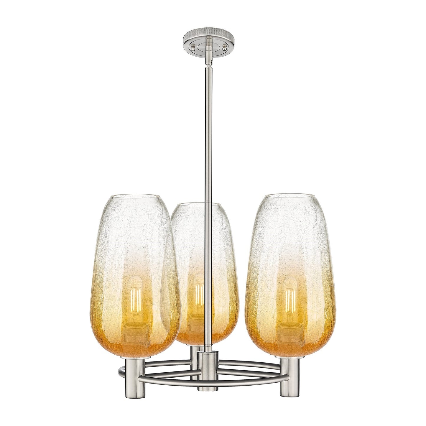 Innovations Brookhaven Flute 21in 3-Light Pendant | Industrial Satin Nickel and Amber Glass | Kitchen Island & Dining | Model 434-3CR-SN-G484-7AM
