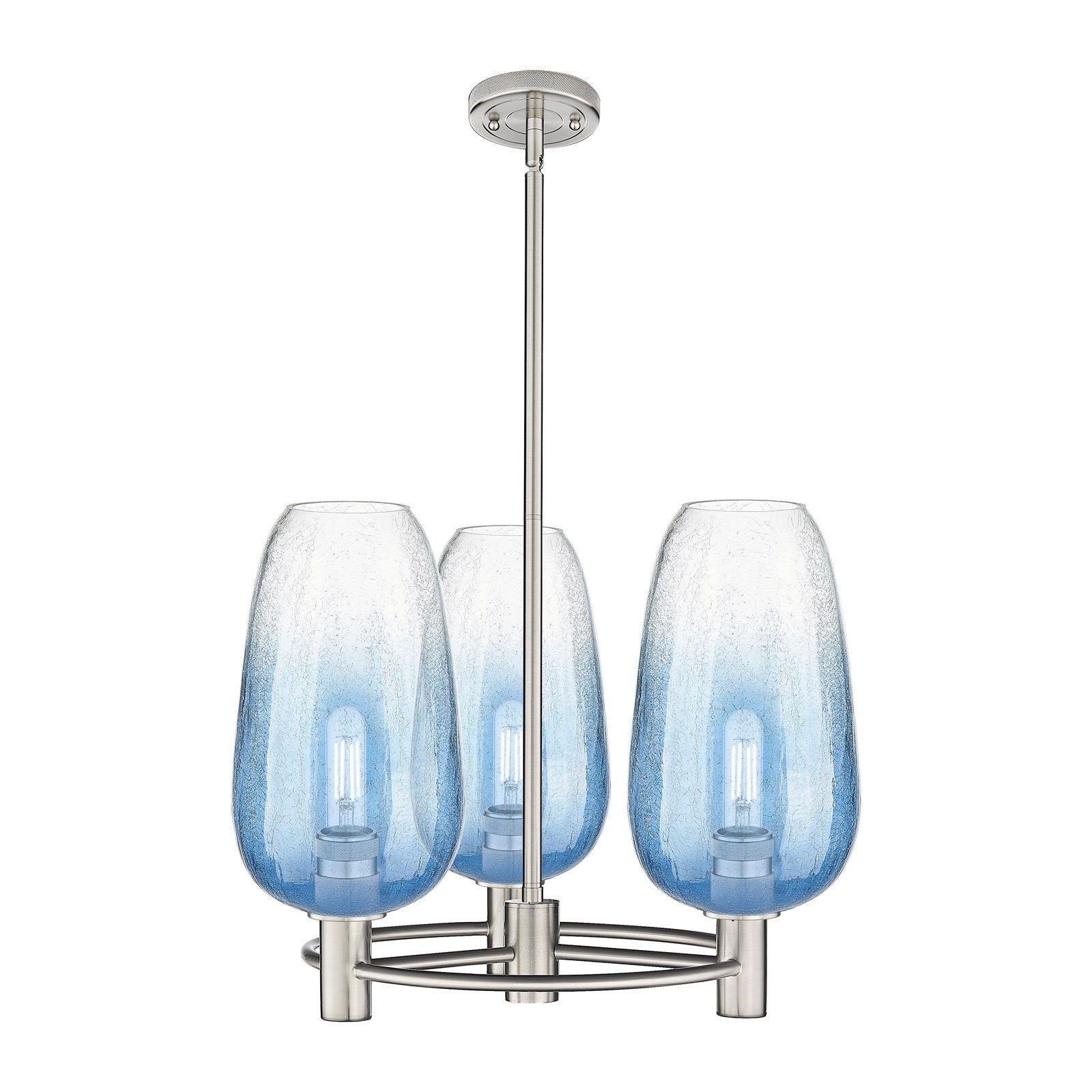 Innovations Brookhaven Flute 21in 3-Light Pendant | Industrial Satin Nickel and Sapphire Blue Glass | Kitchen Island | Model 434-3CR-SN-G484-7SB