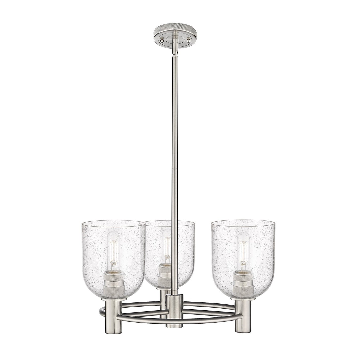 Innovations Bella 19in 3-Light Pendant | Industrial Satin Nickel and Seedy Glass | Kitchen Island & Dining Room | Model 434-3CR-SN-G558-6SDY