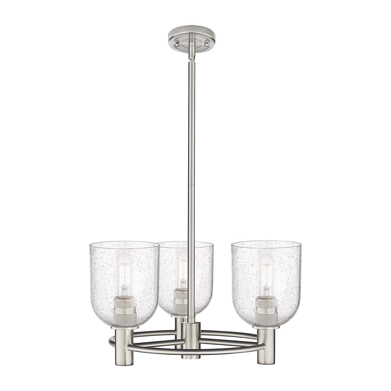 Innovations Bella 19in 3-Light Pendant | Industrial Satin Nickel and Seedy Glass | Kitchen Island & Dining Room | Model 434-3CR-SN-G558-6SDY