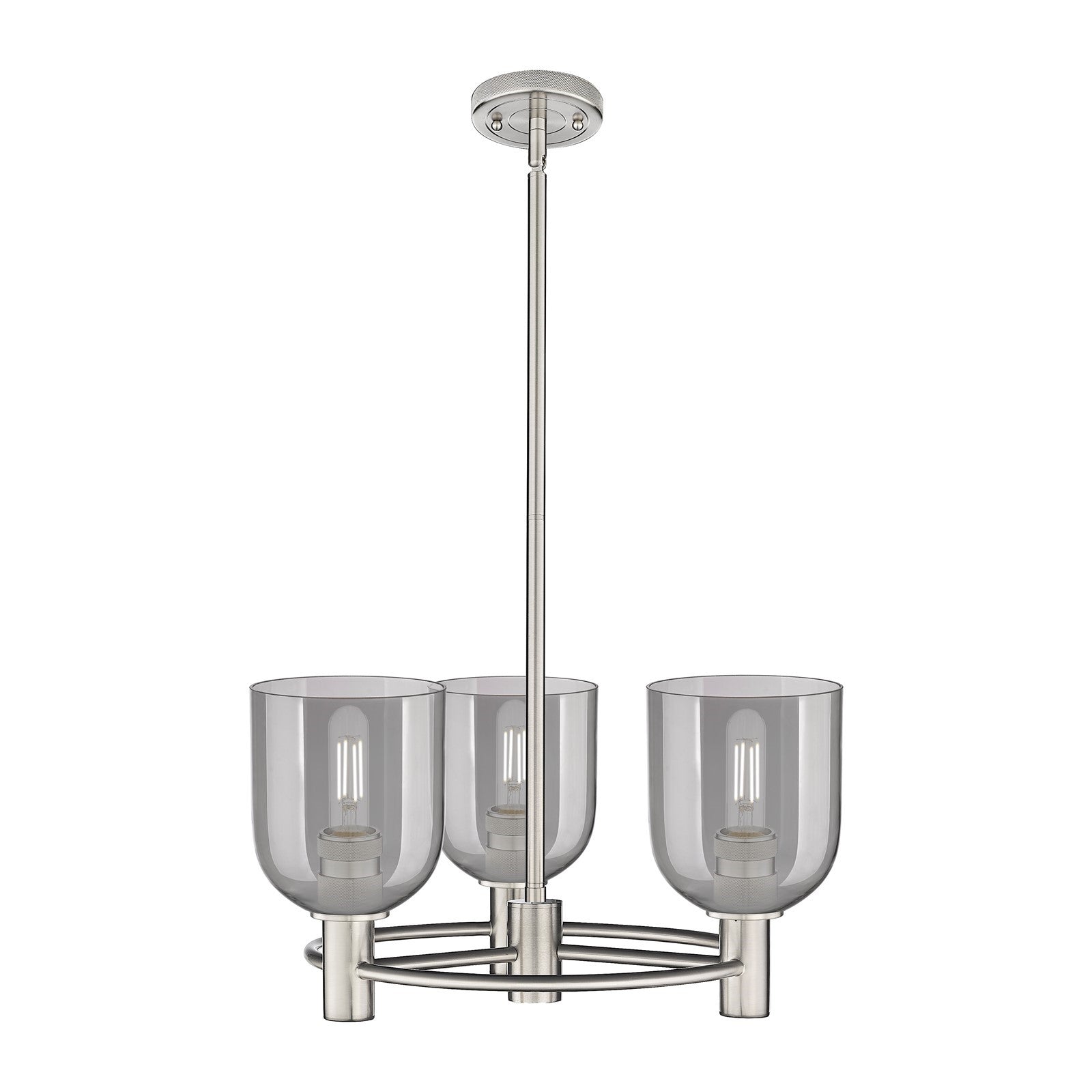 Innovations Bella 20in 3-Light Pendant | Industrial Satin Nickel and Light Smoke Glass | Kitchen Island & Dining Room | Model 434-3CR-SN-G558-6SM