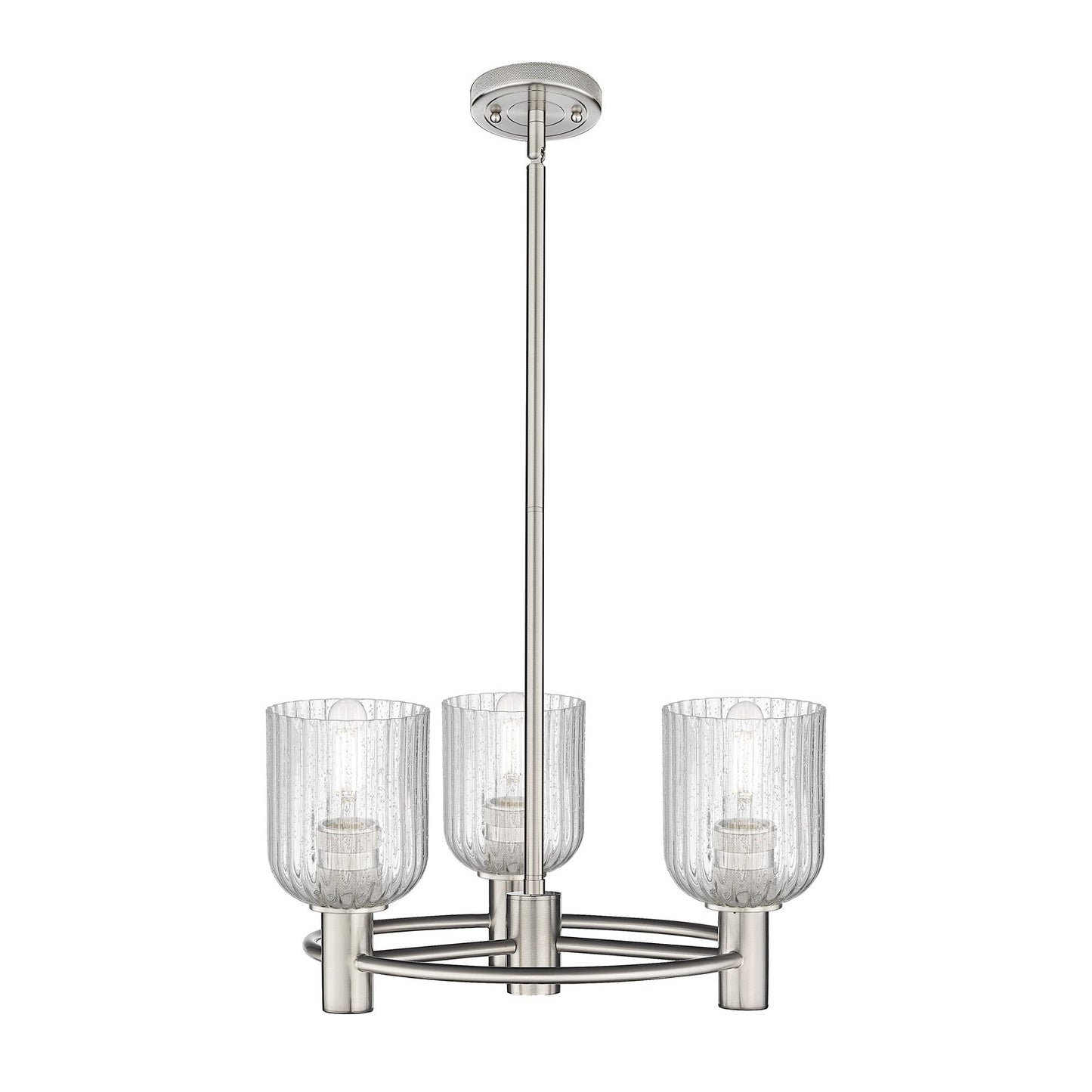 Innovations Crown Point 19in 3-Light Pendant | Industrial Satin Nickel and Seedy Glass | Kitchen Island & Dining Room | Model 434-3CR-SN-G559-5SDY