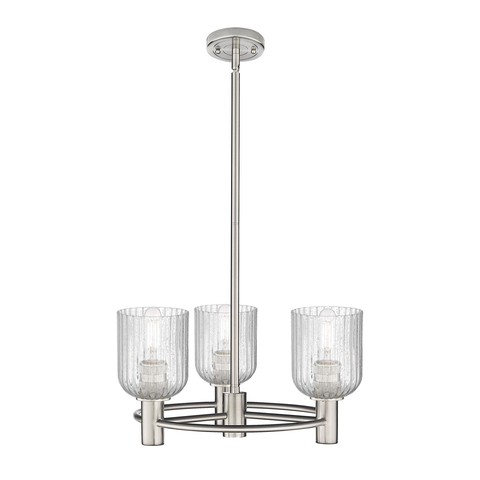 Innovations Crown Point 19in 3-Light Pendant | Industrial Satin Nickel and Seedy Glass | Kitchen Island & Dining Room | Model 434-3CR-SN-G559-5SDY