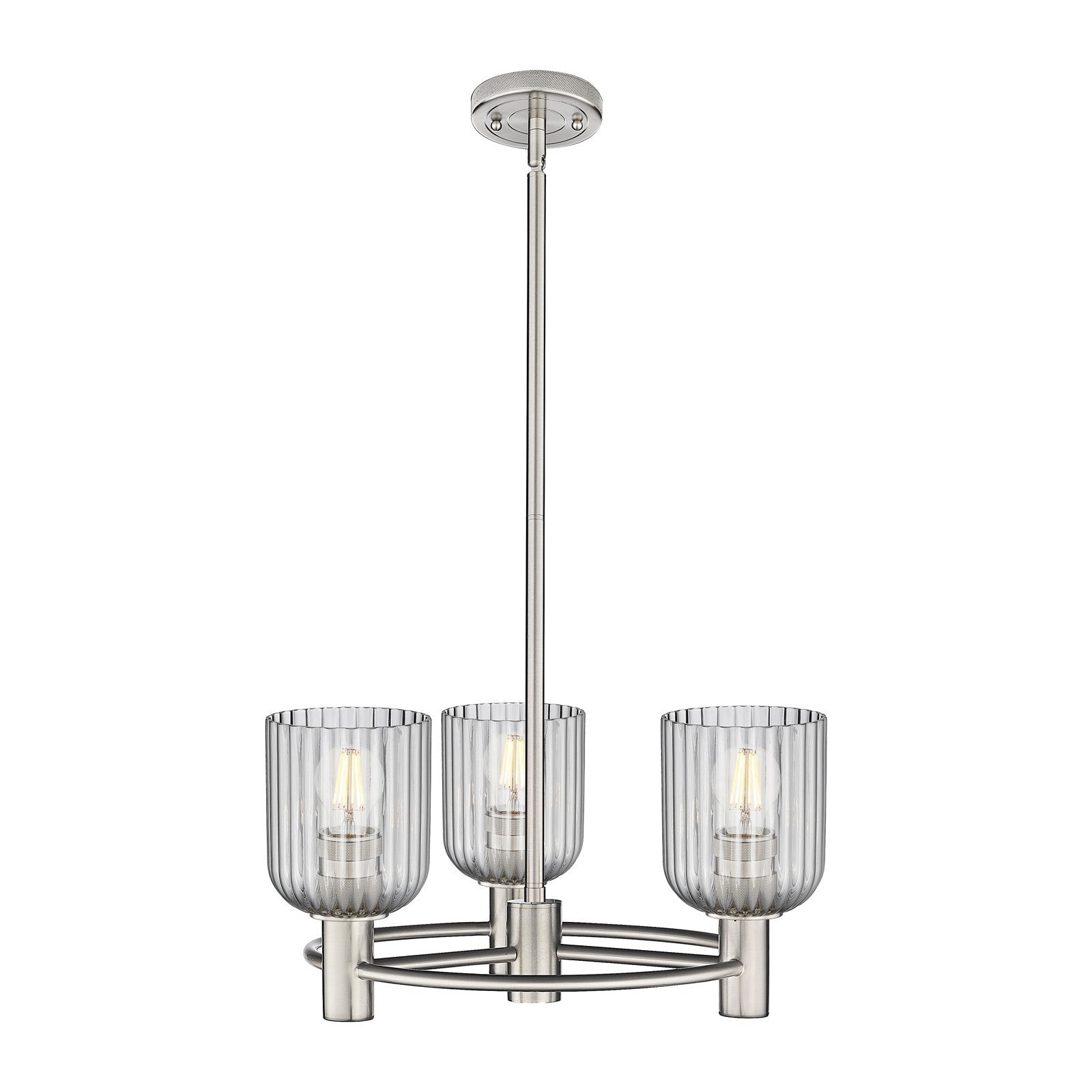 Innovations Crown Point 19in 3-Light Pendant | Industrial Satin Nickel and Light Smoke Glass | Kitchen Island & Dining | Model 434-3CR-SN-G559-5SM