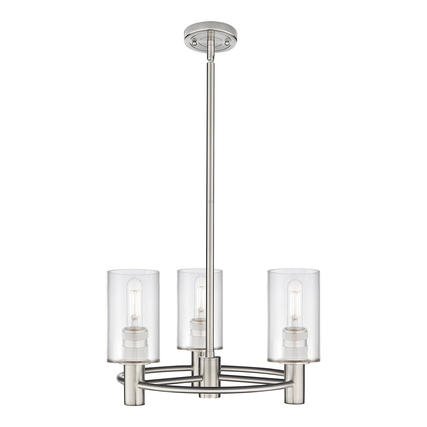 Innovations Clymer 18in 3-Light Pendant | Industrial Satin Nickel and Clear Glass | Kitchen Island & Dining Room | Model 434-3CR-SN-G802