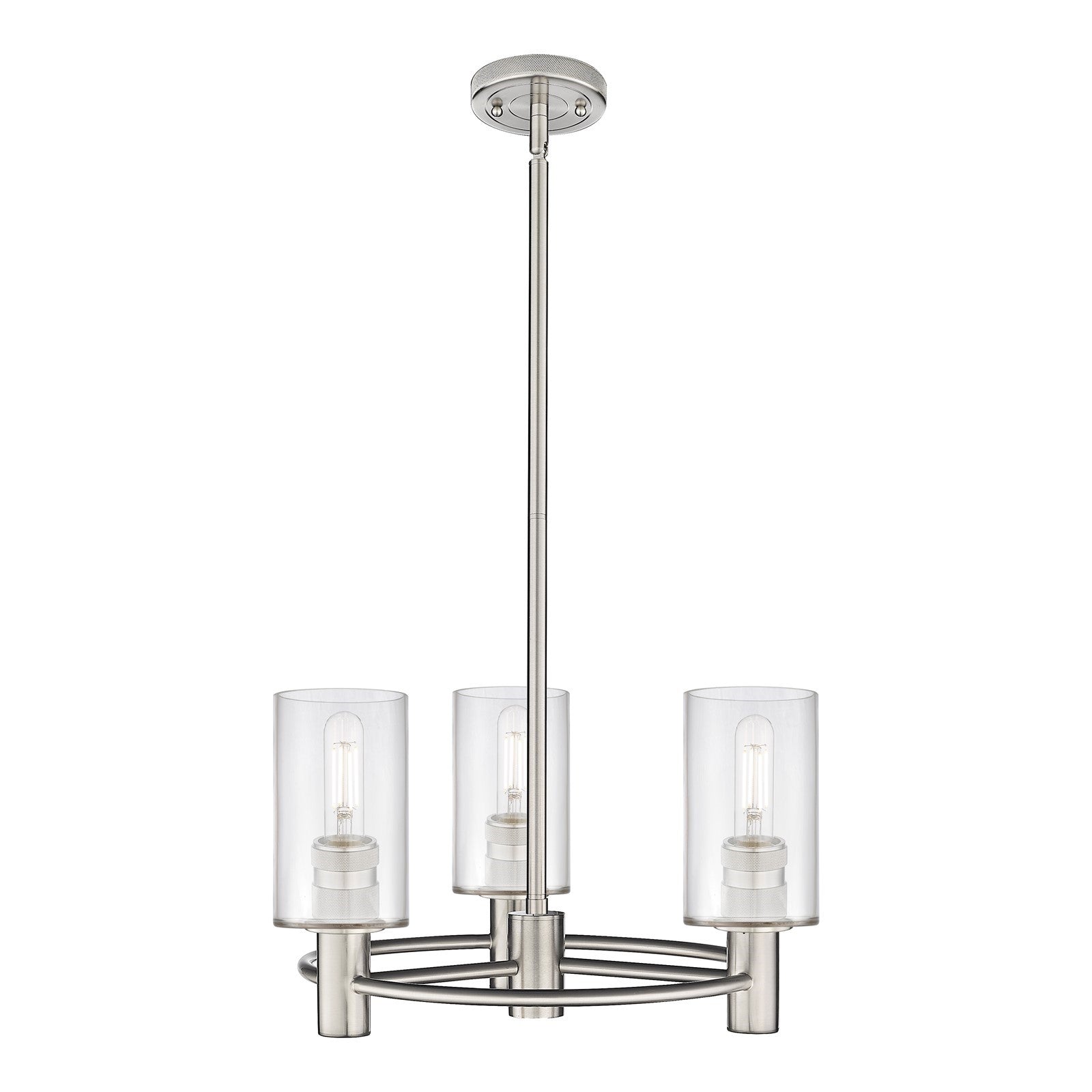 Innovations Clymer 18in 3-Light Pendant | Industrial Satin Nickel and Clear Glass | Kitchen Island & Dining Room | Model 434-3CR-SN-G802