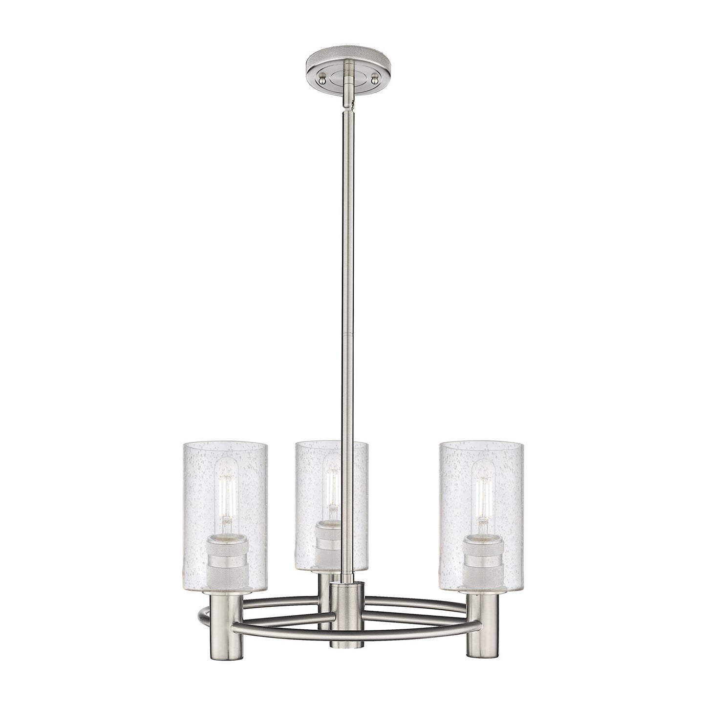 Innovations Clymer 18in 3-Light Pendant | Industrial Satin Nickel and Seedy Glass | Kitchen Island & Dining Room | Model 434-3CR-SN-G804