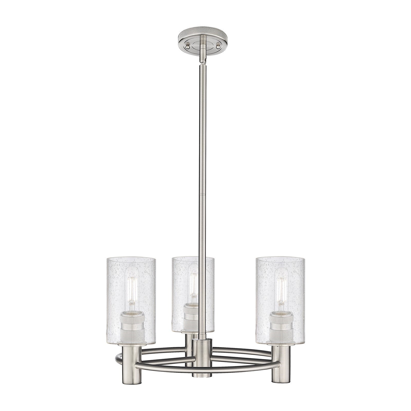Innovations Clymer 18in 3-Light Pendant | Industrial Satin Nickel and Seedy Glass | Kitchen Island & Dining Room | Model 434-3CR-SN-G804