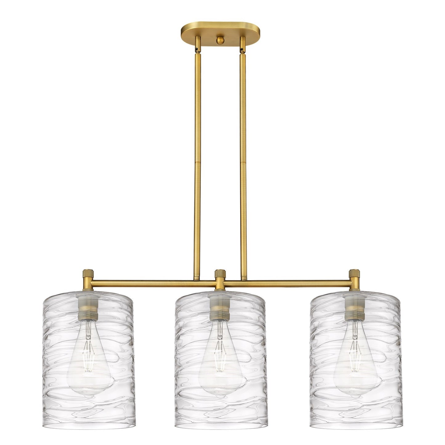 Innovations Cobbleskill 36in 3-Light Island Light | Industrial Brushed Brass and Deco Swirl Glass | Kitchen Island & Dining | Model 434-3I-BB-G1113-L