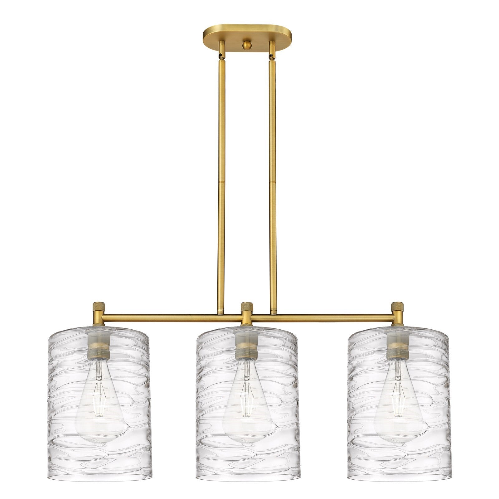 Innovations Cobbleskill 36in 3-Light Island Light | Industrial Brushed Brass and Deco Swirl Glass | Kitchen Island & Dining | Model 434-3I-BB-G1113-L