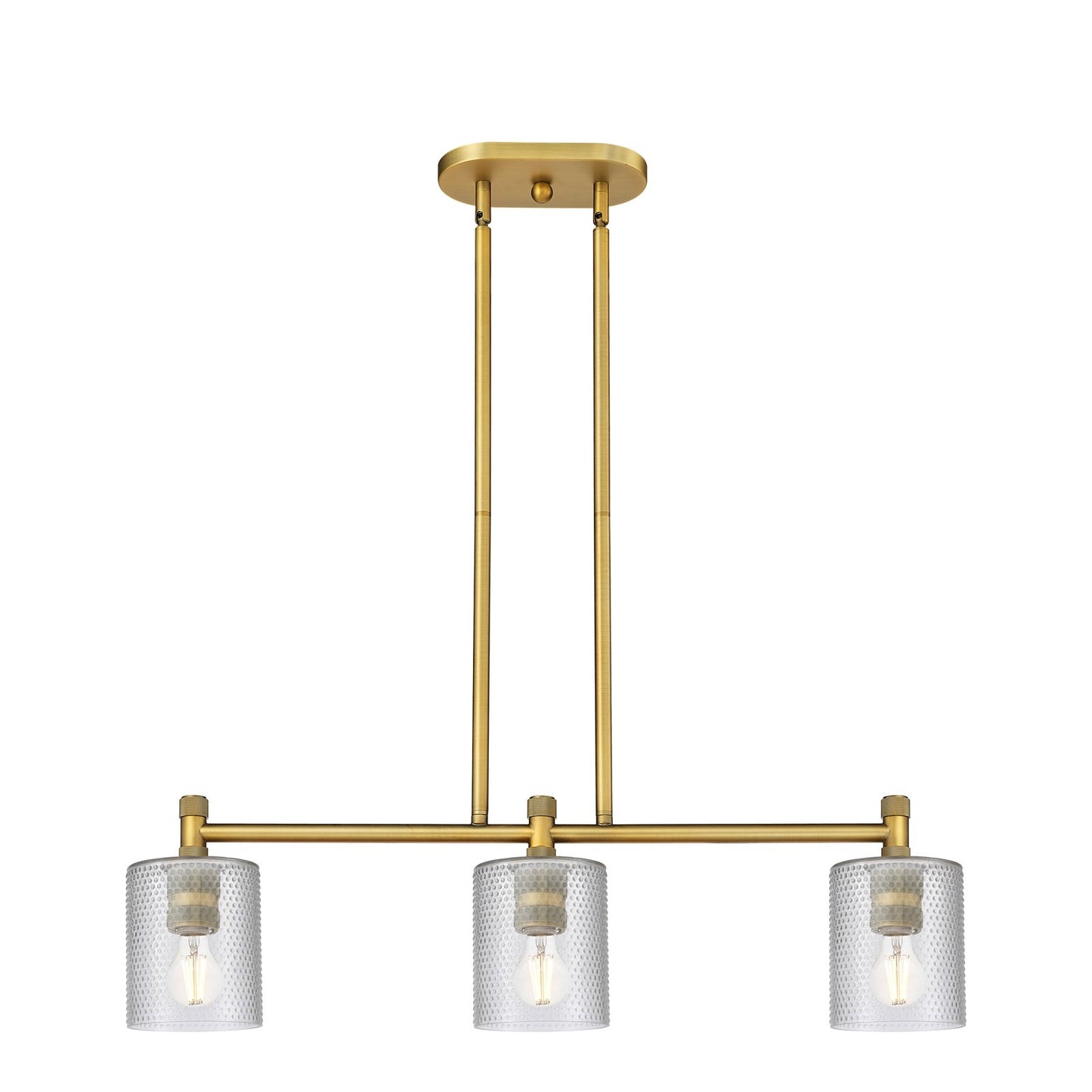 Innovations Cobbleskill 32in 3-Light Island Light | Industrial Brushed Brass and Clear Glass | Kitchen Island & Dining Room | Model 434-3I-BB-G112