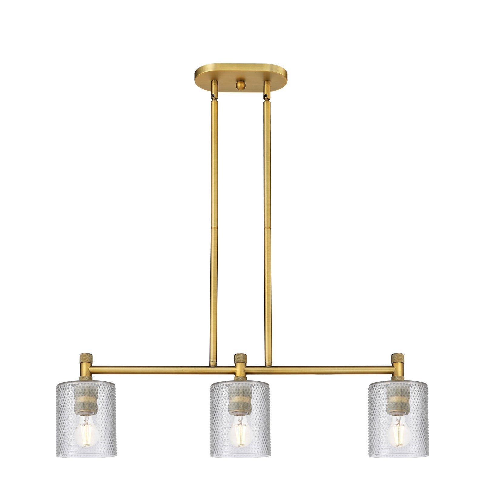 Innovations Cobbleskill 32in 3-Light Island Light | Industrial Brushed Brass and Clear Glass | Kitchen Island & Dining Room | Model 434-3I-BB-G112