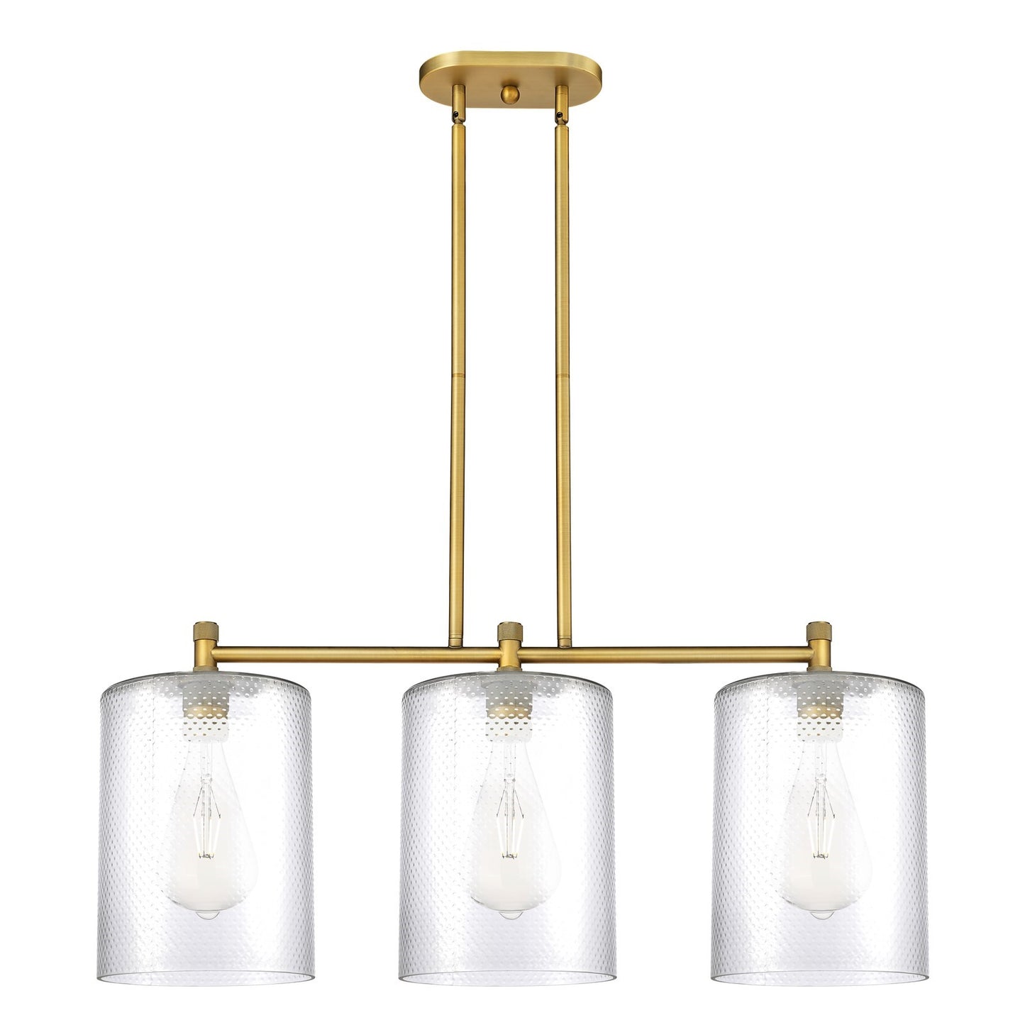 Innovations Cobbleskill 36in 3-Light Island Light | Industrial Brushed Brass and Clear Glass | Kitchen Island & Dining Room | Model 434-3I-BB-G112-L
