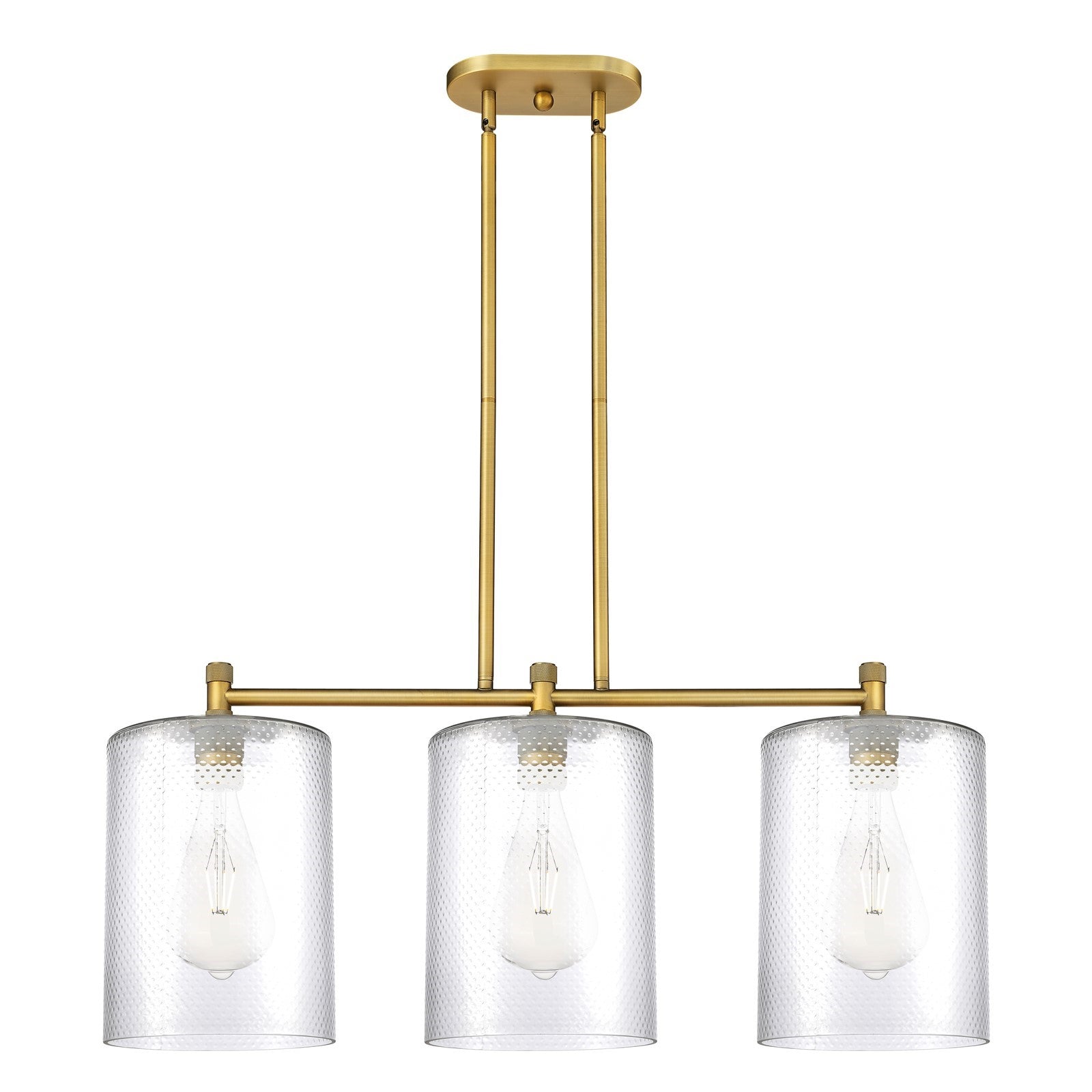 Innovations Cobbleskill 36in 3-Light Island Light | Industrial Brushed Brass and Clear Glass | Kitchen Island & Dining Room | Model 434-3I-BB-G112-L