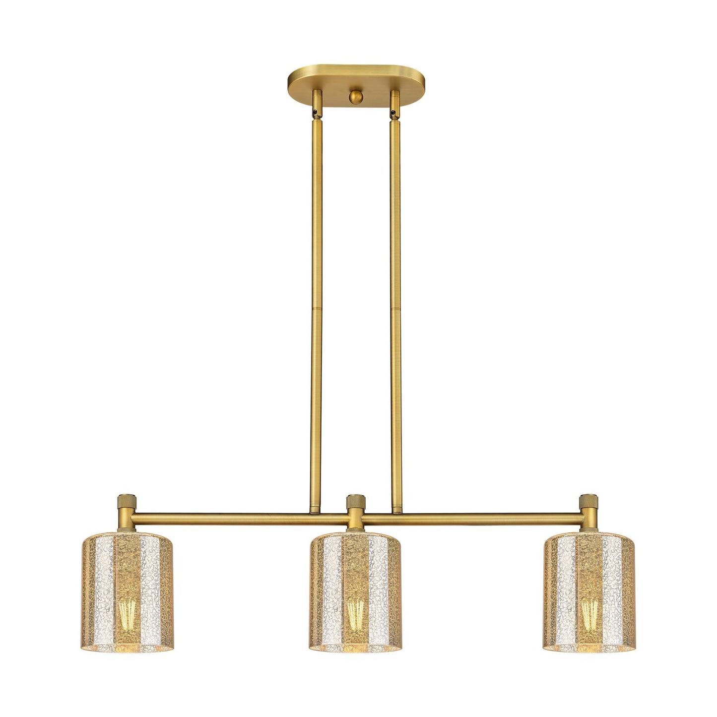 Innovations Cobbleskill 32in 3-Light Island Light | Industrial Brushed Brass and Mercury Glass | Kitchen Island & Dining Room | Model 434-3I-BB-G116