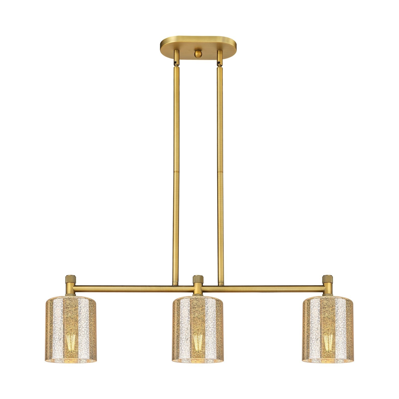 Innovations Cobbleskill 32in 3-Light Island Light | Industrial Brushed Brass and Mercury Glass | Kitchen Island & Dining Room | Model 434-3I-BB-G116