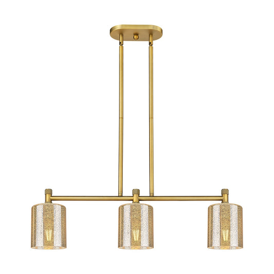 Innovations Cobbleskill 32in 3-Light Island Light | Industrial Brushed Brass and Mercury Glass | Kitchen Island & Dining Room | Model 434-3I-BB-G116
