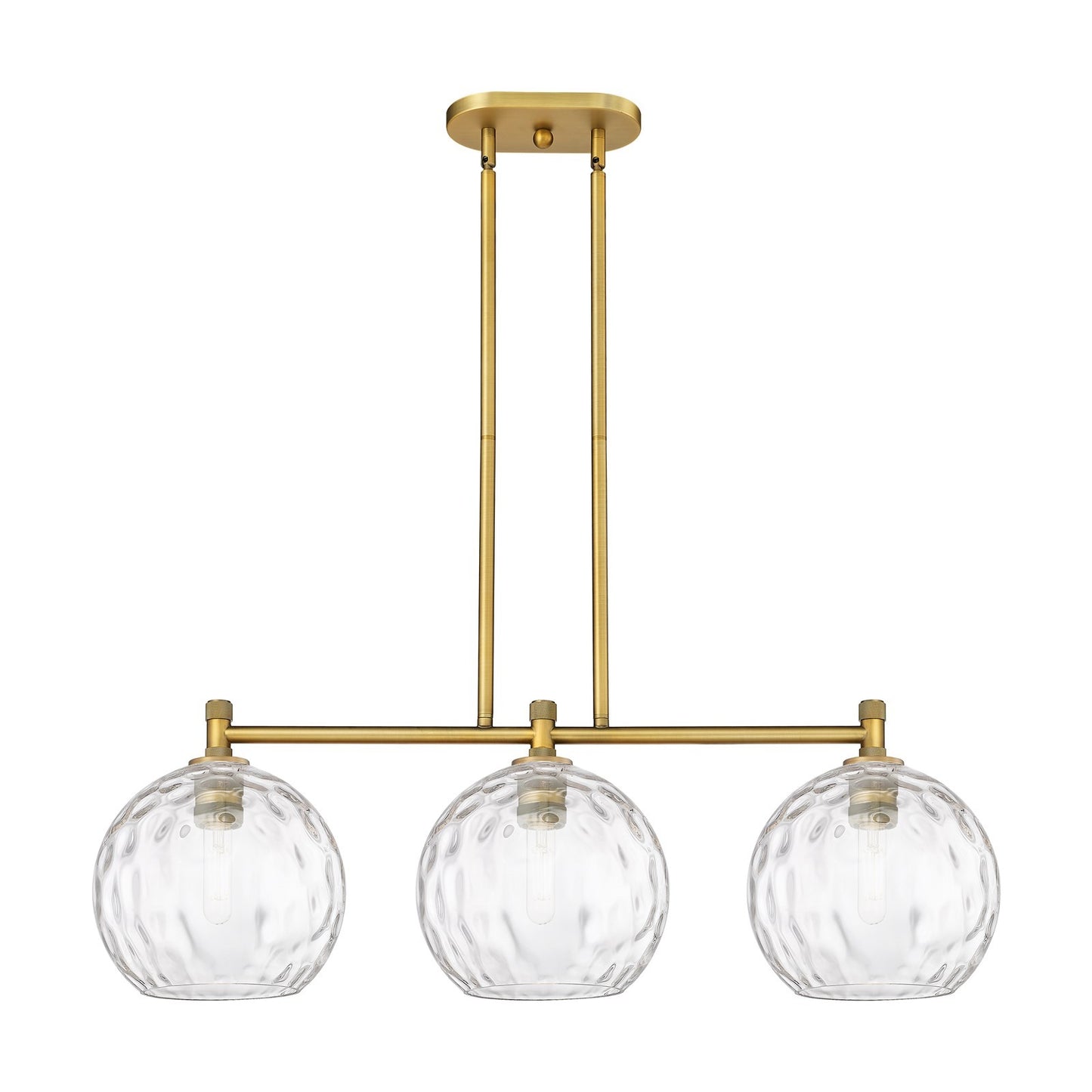 Innovations Athens Water Glass 37in 3-Light Island Light | Industrial Brushed Brass and Clear Glass | Kitchen Island | Model 434-3I-BB-G1215-10