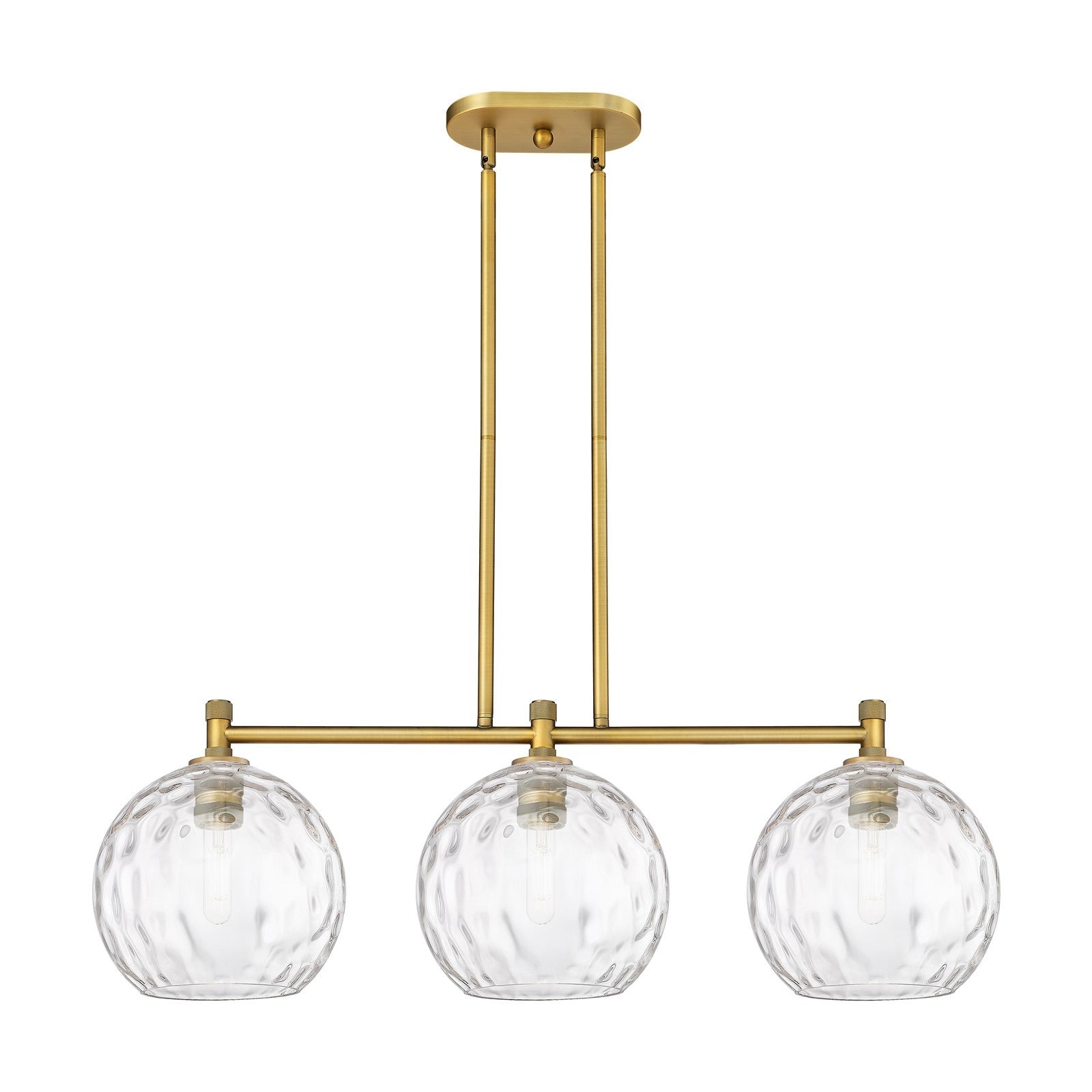 Innovations Athens Water Glass 37in 3-Light Island Light | Industrial Brushed Brass and Clear Glass | Kitchen Island | Model 434-3I-BB-G1215-10