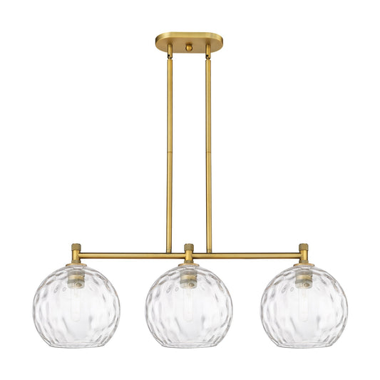 Innovations Athens Water Glass 37in 3-Light Island Light | Industrial Brushed Brass and Clear Glass | Kitchen Island | Model 434-3I-BB-G1215-10