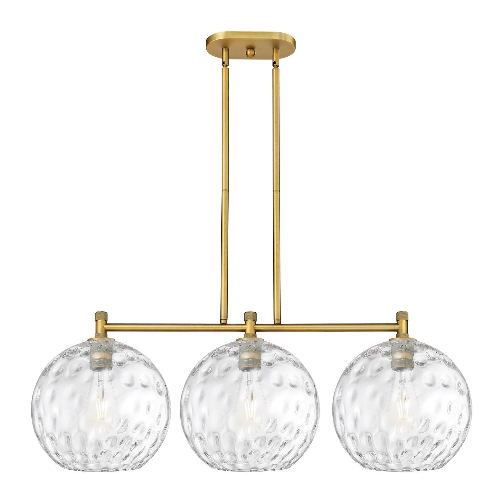 Innovations Athens Water Glass 39in 3-Light Island Light | Industrial Brushed Brass and Clear Glass | Kitchen Island | Model 434-3I-BB-G1215-12