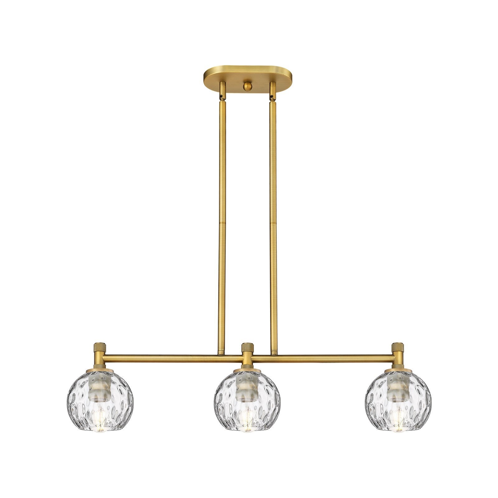 Innovations Athens Water Glass 33in 3-Light Island Light | Industrial Brushed Brass and Clear Glass | Kitchen Island | Model 434-3I-BB-G1215-6