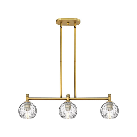 Innovations Athens Water Glass 33in 3-Light Island Light | Industrial Brushed Brass and Clear Glass | Kitchen Island | Model 434-3I-BB-G1215-6