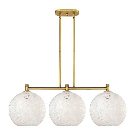 Innovations 39in 3-Light Island Light | Industrial Brushed Brass and White Mouchette Glass | Kitchen Island & Dining | Model 434-3I-BB-G1216-12WM