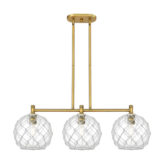 Innovations Farmhouse Rope 37in 3-Light Island Light | Industrial Brushed Brass and Clear Glass White Rope | Kitchen | Model 434-3I-BB-G122-10RW
