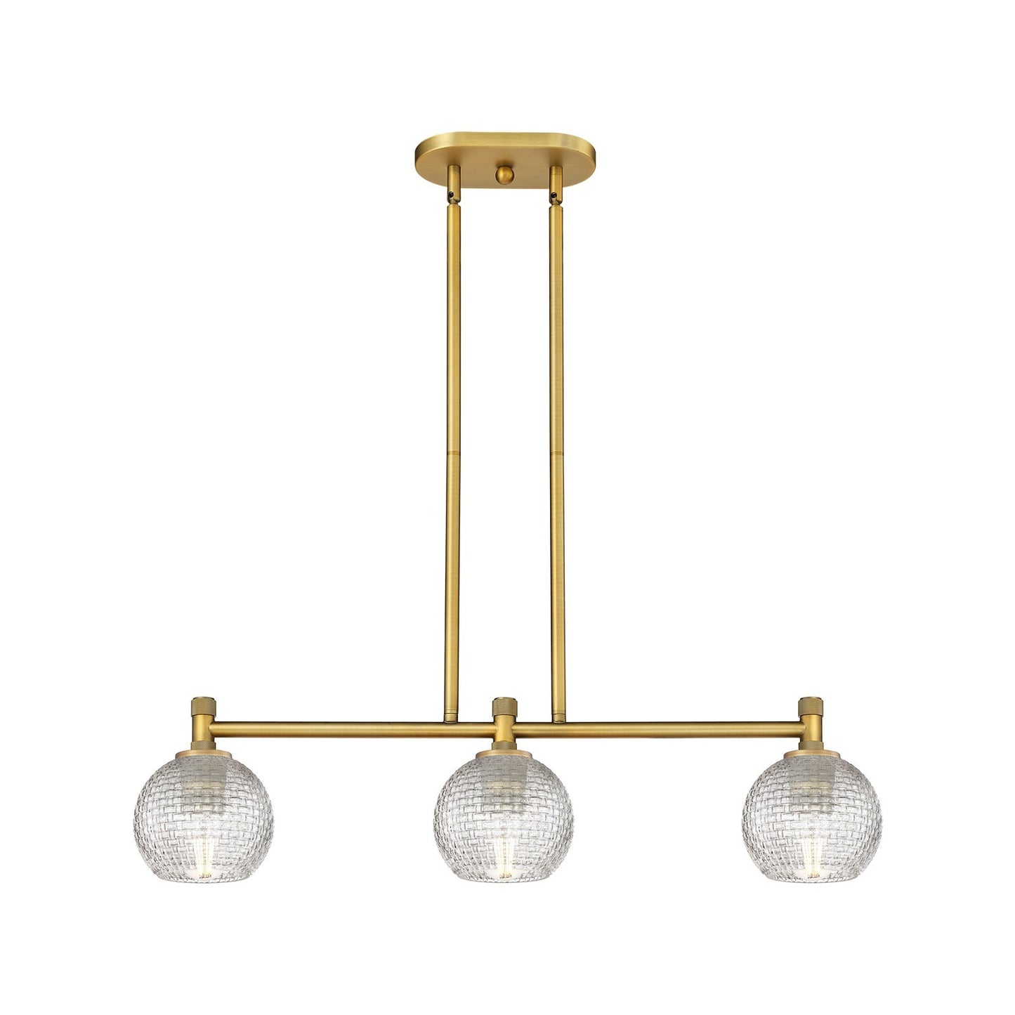 Innovations Athens 33in 3-Light Island Light | Industrial Brushed Brass and Clear Basket Weave Glass | Kitchen Island | Model 434-3I-BB-G122C-6CL